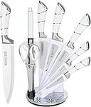 Kitchen Knife Set, Retrosohoo 9-Pieces White Sharp Non-Stick Coated Chef Knives Block Set,Stainless Steel Knife Set for Kitchen with Sharpener for Cutting Slicing Dicing Chopping (White)