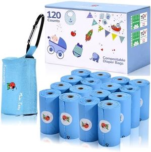 MOM EASY Baby Diaper Bags Disposable With Pouch Dispenser | Sac poubelle a couche pour bebe | 120 Counts Diaper Disposal Bags | 100% Compostable Baby Poop Bags Diaper Sacks | Diaper Trash bag