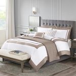 Madison Park Comforter Set and Quilt Combo, Chic Hotel Bedding Queen/Full Size Comforter Sets, Heritage Soft Microfiber, Quilted Coverlet, Shams, Throw Pillow, King/Cal King, Taupe 8 Piece