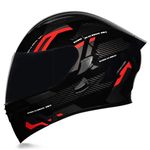 Woljay Full Face Flip Up Motorcycle Modular Helmet Integrated Motorbike Dual Visor for Adults Men Women Moped Street Racing DOT Approved (M,Count Black Red - Smoke Visor)