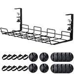 Tyrkuiy No Drill to Desk Cable Management Tray, Under Desk Cable Organizer for Wire Management, Sturdy Metal Cable Tray Basket for Office and Home Standing Desk