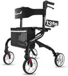 PLANET WALK Super Lightweight Rollator Walker for Seniors, Foldable Rolling Walker with Seat and 8" Rubber Wheels for All Terrain, Unique Design Aluminium Frame Sturdy Walkers for Traveling - Black