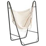 Outsunny Patio Hammock Chair with U Shape Stand, Outdoor Hammock Swing Hanging Lounge Chair with Side Pocket, Cream White