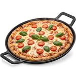 Onlyfire 14" Cast Iron Pizza Pan with Loop Handles, Non-Stick Round Fajita Skillet for Pizza Oven, Grill, Stovetop & Campfire, Heavy-Duty Sizzling Plate for Steak, Fish, Veggies