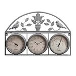 67cm Garden Wall Clock - 3 in 1 Weather Station | Humidity Thermometer, Waterproof Hygrometer | Indoor & Outdoor Clocks Ornament Rustproof Retro Antique Vintage Quartz - For Patio, Home Decor - Steel