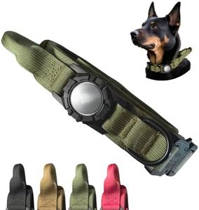 Heavy Duty Dog Collar with AirTag Holder - Tactical Dog Collar with Handle & Built-in AirTag Case - Adjustable GPS Air Tag Dog Collar for Medium, Large, Extra Large Dogs (X Large, Green)