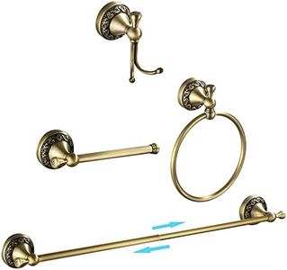 Leyden Antique Brass Bathroom Accessories, Brushed Brass Towel Bar Set Towel Holder Hand Towel Ring Toilet Paper Holder Wall Coat Hooks Wall Mounted 4 Piece Wave Pattern Base