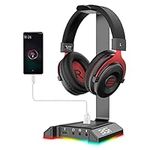 EKSA W1 RGB Headphones Stand Gaming Headset Stand with 7.1 Surround Sound, Desktop Headphone Holder with 3.5mm Aux and 2 USB Ports, Aluminum PC Gamer Headset Accessories