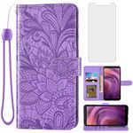 Asuwish Phone Case for Alcatel 3V 2019 with Tempered Glass Screen Protector and Lace Wallet Cover Flip Card Holder Stand Rugged Slot Cell Accessories Alcatel3V Acatel 3 V V3 19 5032W Women Men Purple