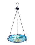 MUMTOP 11-inch Hanging Bird Bath Glass Bird Bath Outdoor Bird Feeder for Garden Decoration