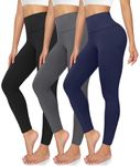 GROTEEN 3 Pack High Waisted Leggings for Women - Butt Lifting Soft Tummy Control Workout Yoga Pants for Gym Running Tights（Black/Gray/Navy,Large-X-Large）