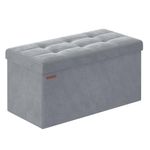 SONGMICS Storage Ottoman, Foldable Velvet Storage Bench, Footrest Stool, 15 x 30 x 15 Inches, Dove Gray ULSF247G02