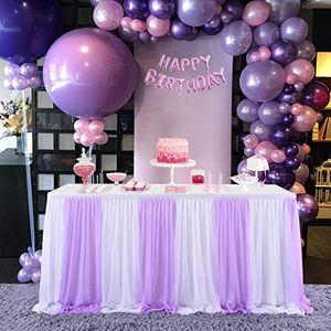 Suppromo 14ft Purple Table Skirts for Rectangle Tables or Round Table Tulle Tablecloth Tutu Table Skirt for Wedding Baby Shower Birthday Party Dessert Buffet Banquet Table Decorations