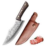 Fubinaty 8 Inch Chefs Knife Handmade Forged Kitchen Knives Multifunctional High Carbon Stainless Steel Cooking Knife with Leather Sheath and Full Tang Wenge Wood Handle