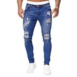 BGKKTLW Men's Stretchy Ripped Skinny Jeans Taped Slim Fit Denim Jeans Distressed Washed Straight Leg Fashion Comfort Waist Pants Blue