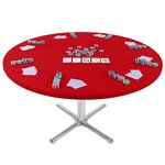 Jigitz Felt Poker Table Cover Round Fitted - 36-48in Stretch Fit Red Felt Card Table Cover - Table Cloth Protector for Mah Jong, Poker, Dominoes and Casino Game Night