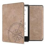 kwmobile Case Compatible with Amazon Kindle Paperwhite 11. Generation 2021 - Faux Suede Cover - Navigational Compass Brown