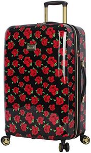 Betsey Johnson Colección de Equipaje a Cuadros de 26 Pulgadas, Maleta rígida expandible Resistente a los arañazos (ABS + PC), Bolsa Ligera de diseño con 8 Ruedas giratorias, Rosas Cubiertas, 26"/66
