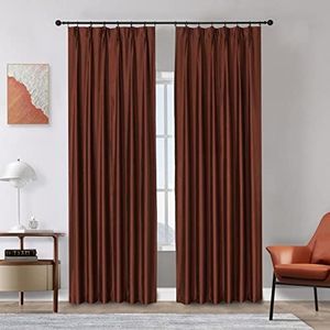 Central Park Blackout Pinch Pleat Window Curtain for Bedroom Living Room Luxury Silk Panels with Full Blackout Liner Backtab Drapes with 8 Hooks (Ring not Include), 30"x84", 1 Panel, Dark Red