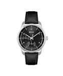 BOSS Sophio Qtz Multifunction Black Round Dial Men's Watch|Black Leather Material|Black Color Band - 1513941