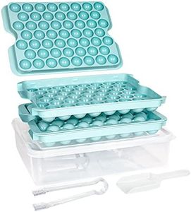WONDAY Ice Cube Tray,Round Ice Trays for Freezer with Lid and Bin,106 x 1.0 in Small Ice Balls for Chilling Drinks Coffee Juice (Blue Ice Trays & Ice Bin & Ice Tong & Ice Scoop)