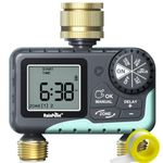 RAINPOINT Water Timer with Brass Swivel,Sprinkler Timer for Garden Hose,Rain Delay/Manual Watering/Automatic Irrigation Controller System Hose Timer Programmable Faucet Timer for Yard,2 Outlet