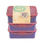 LocknLock Eco Rectangular Food Containers with Lids Set of 3 - Plastic Airtight & Watertight Food Storage Containers, BPA Free & Dishwasher Safe, 3 x 1L