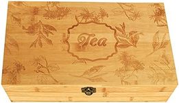 Beyond Your Thoughts Bamboo Tea Box for Family Adjustable 16 Compartments Ttea Bag Organizer and Storage with Latching Leaves