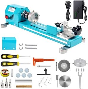 Mini Wood Lathe Machine, 12V- 24VDC,7 Variabla Speeds 4000-9000 RPM, with Wood Lathe Milling Accessories, for Wood Polishing, Grinding, Cutting and Milling DIY... (B)