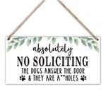 Wood Hanging Decor Sign, Absolutely No Soliciting, Dogs Answer the Door, Rustic Wood Front Door Plaque Wall Art Decor Gift, 10" x 5" Wood Decor Hanging Sign for Porch Yard Farmhouse House Outdoor-05