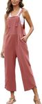 Flygo Overall Jumpsuit for Women Casual Loose Fit Cotton Linen Wide Leg Overalls Rompers (DustyPink-L)