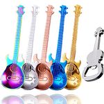 Guitar Spoons Coffee Teaspoon, ESRISE Stainless Steel Musical Coffee Gifts for Men, Cute Tea Spoons for Christmas Gifts Birthday Gifts(Multi-6 with Opener)