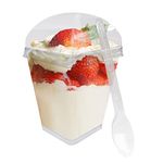 Binsakao 70 Pack 4.5oz Plastic Dessert Cups with Lids and Spoons, Mini Square Clear Serving Cups for Appetizers Fruit Parfait Trifle Mousse Pudding Tasting Party Events Catering