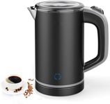 Enliansgo Small Electric Kettles,0.8L Portable Travel Kettle with Double Wall Travel Mini Hot Water Boiler Heater, 304 Stainless Steel Portable Electric Kettles for Boiling Water(Black)