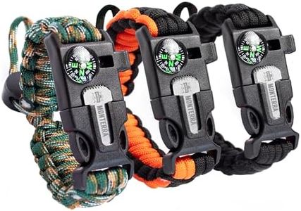 Monterra Paracord Survival Bracelet, 3 Pack, Adjustable, Firestarter, Compass, Whistle, Emergency Gear, Camping Accessories, Hiking Essentials, Trekking Adventures, Fishing, hunting.