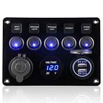 Geloo 12V/24V Toggle Switch Panel, IP65 Waterproof Car Rocker Switches 4.2A Dual USB Charger Port Lighter Socket Digital Voltmeter Display for Boat Car RV Vehicles Blue