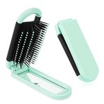 Travel Folding Hair Brush with Mirror for Women, Small Collapsable Hair Comb with Soft Nylon Bristles Portable Mini Pocket Size Scalp Hairbrush for Purse Thick Thin Curly Straight Wet Dry Hair