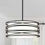 Corlaceling 16" Black Drum Pendant Lighting Kitchen Island 3-Light Modern Farmhouse Chandelier with White Fabric Shade Rustic Hanging Light Fixtures for Dining Room Hallway Bedroom Foyer