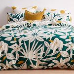 Sleepdown Arren Dramatic English Floral 100% Pure Cotton Ease Care Reversible Duvet Cover Quilt Bedding Set with Pillowcases-Double (200cm x 200cm), Teal White Ochre