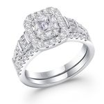 Newshe Jewellery AAAAA Cz Wedding Sets for Women 925 Sterling Silver Vintage Radiant Bridal Engagement Band Ring Size 7