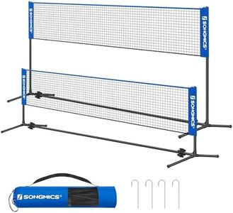 SONGMICS 16.5 ft Badminton Net, Height Adjustable Volleyball Net, Pickleball Net with Poles, Foldable Nylon Net for Tennis Indoor Outdoor Court, Blue and Black USYQ500V2