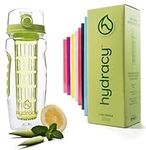 Hydracy Fruit Infuser Water Bottle - 1Litre Sport Bottle - Time Marker & Full Length Infusion Rod +27 Fruit Infused Water Recipes eBook Gift -Your Healthy Hydration Made Easy - Lime Green