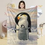 Penguin Throw Blanket for Girls, Soft Cozy Cute Baby Penguin Plush Flannel Blanket for Toddler Boys Crib, 100 x 130 cm Little Plush Toddler Fleece Fluffy Blanket for Couch Newborn Kids Birthday Gift