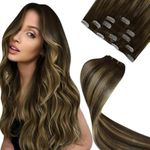 LaaVoo Clip in Hair Extensions Real Human Hair Balayage Dark Brown Mix Caramel Blonde Hair Extensions Clip in Seamless Remy Real Hair Extensions Clip in Human Hair 14 Inch 5pcs 80g #4/27/4