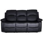 Bravich LUXURY Black Bonded Leather Manual Recliner Sofa Settee Suites. 3 Seater Reclining Living Room Chair With Arm Rest & Footrest. Lounge Couch Set For Home-(200x93x97cm)