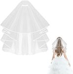 Yolev Simple Wedding Bridal Veil with Comb 2 Tier Tulle, Bridal Tulle Veil with Comb for Brides Shower Bachelorette Hen do Night Party, White, Medium