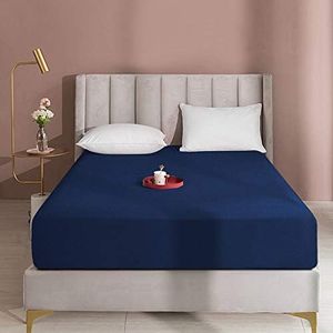 BEDSUM Microfiber 15 Inches Deep Pocket California King Fitted Bed Sheet Only, 1800 Thread Count Luxury Premium Wrinkle Fade Stain Resistant Bed Bottom Sheet for Mattress, Navy Blue