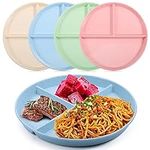 Lanjue 4Pcs Divided Dinner Plates, 9 inch Unbreakable Portion Control Divided Diet Plates Reusable Picnic Plates Microwave and Dishwasher Safe Dishes for Adult Children Kids