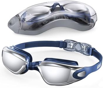 Aegend Swim Goggles, Swimming Goggles No Leaking Full Protection Adult Men Women Youth, Bright Sliver With Blue Strap