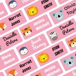 QuoteMyWall 36 Stick On Clothing Labels for School Uniform Clothes | Washable No Iron Personalised Name Sticker Tags Kids, Customised Children's Stationery (Pink)